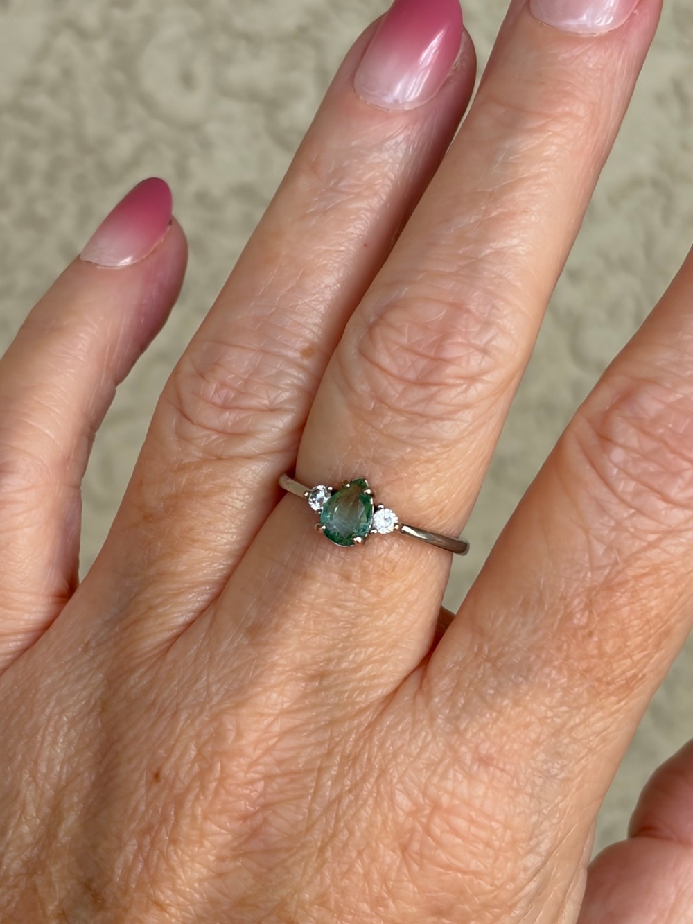 Fragrant Jewels Dainty Aqua Teardrop Stone Ring with Clear Accent Stones